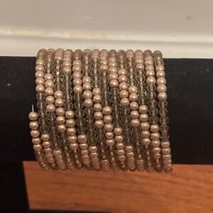 Handmade pearl and beaded wire around bracelet